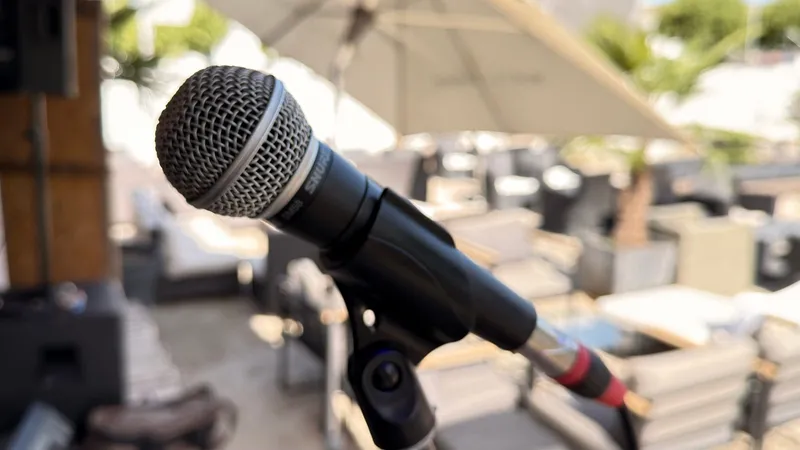 Le micro du chant sur son pied, avant le concert